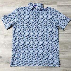 Stitch Golf Pinecrest Camo polo shirt in blue performance stretch fabric